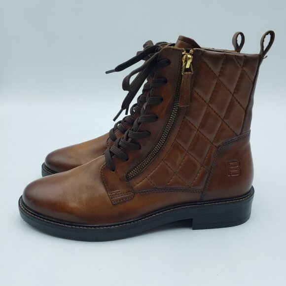 Bagatt Zina Lace Up Quilted Ankle Boots 9 Womens Zipper Leather Cognac Brown - Picture 4 of 10